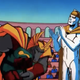 Beta Ray Bill and the Silver Surfer performing together in front of an audience.